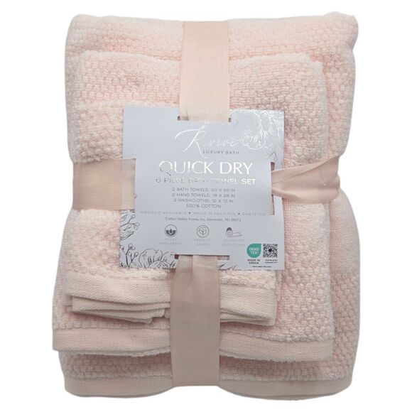 Revive Luxury Bath 6pc Pink Cotton Towel Set Zero Twist 2Bath 2Hand 2Washcloths - Picture 3 of 8